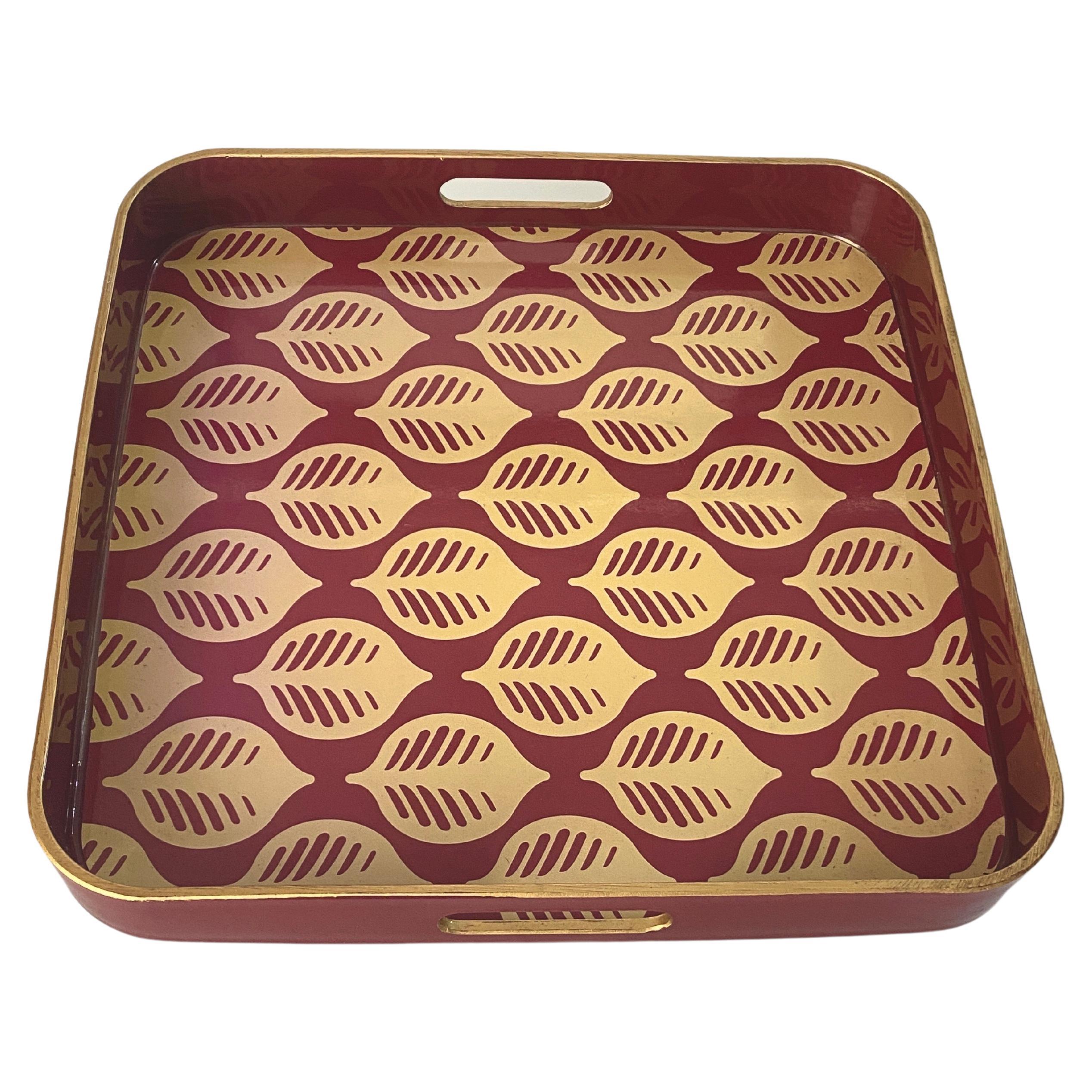 Lacquered Wood and Plastic Platter with Geometrical Pattern Decor, France 1980's