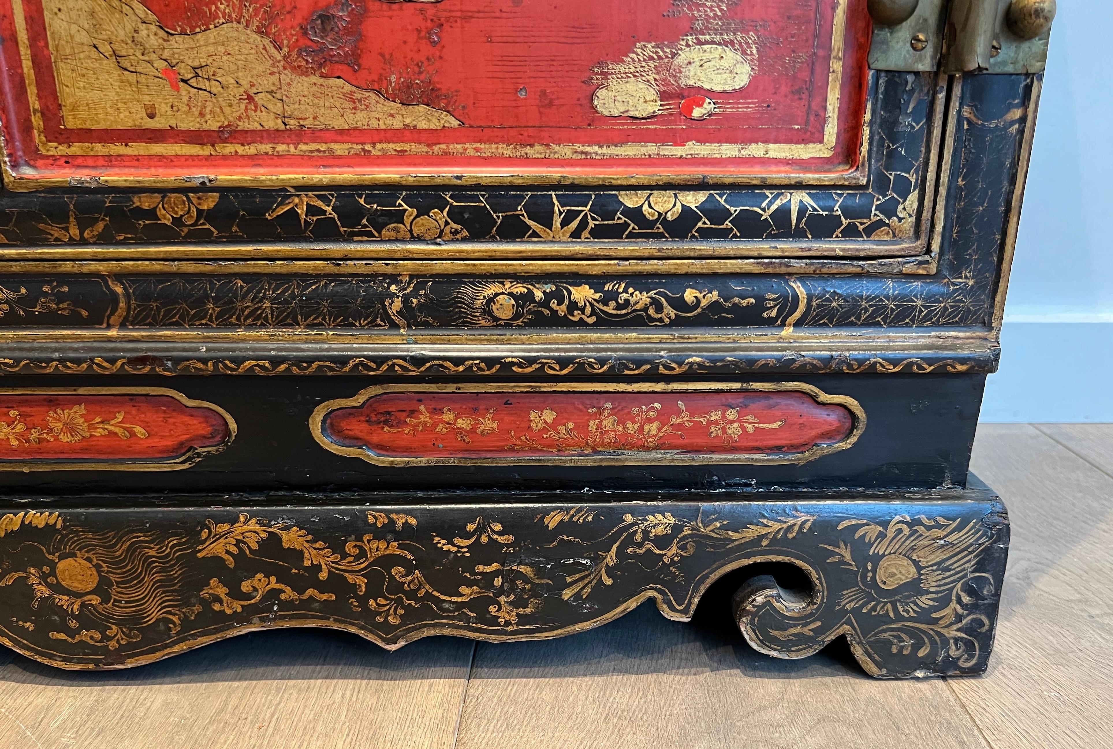 Lackiertes Wood Cabinet mit chinesischen Seen im Angebot 12