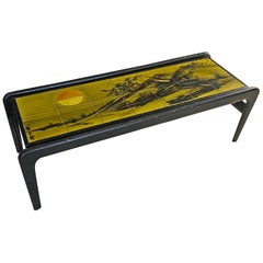 Used Lacquered Wood Coffee Table and Ceramic Tiles, circa 1960