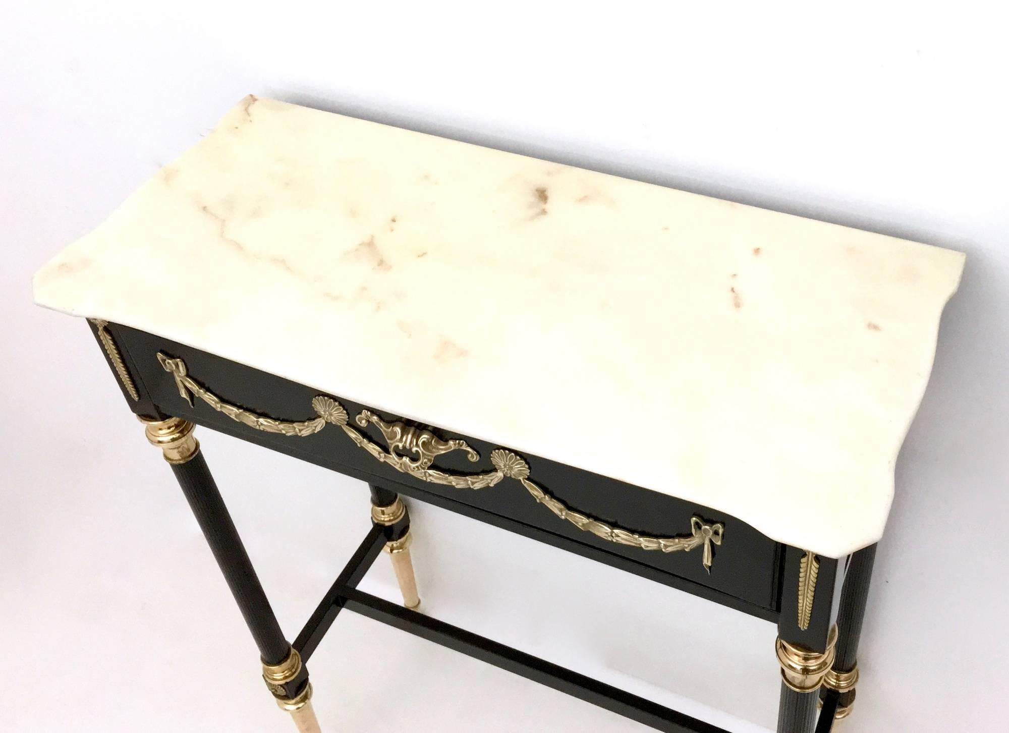 Lacquered Wood Console Table with Carrara Marble Top in Luigi XVI Style, 1950s 5