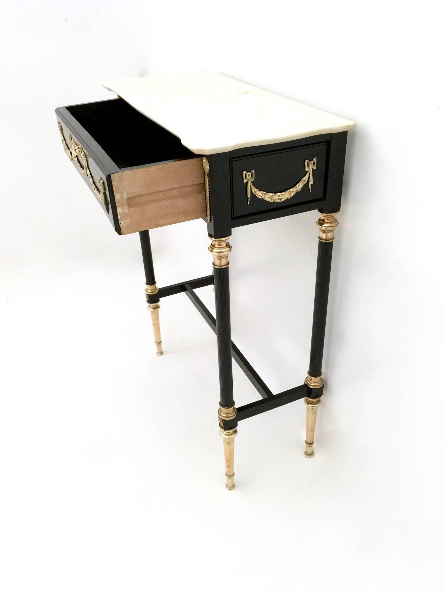 Mid-20th Century Lacquered Wood Console Table with Carrara Marble Top in Luigi XVI Style, 1950s