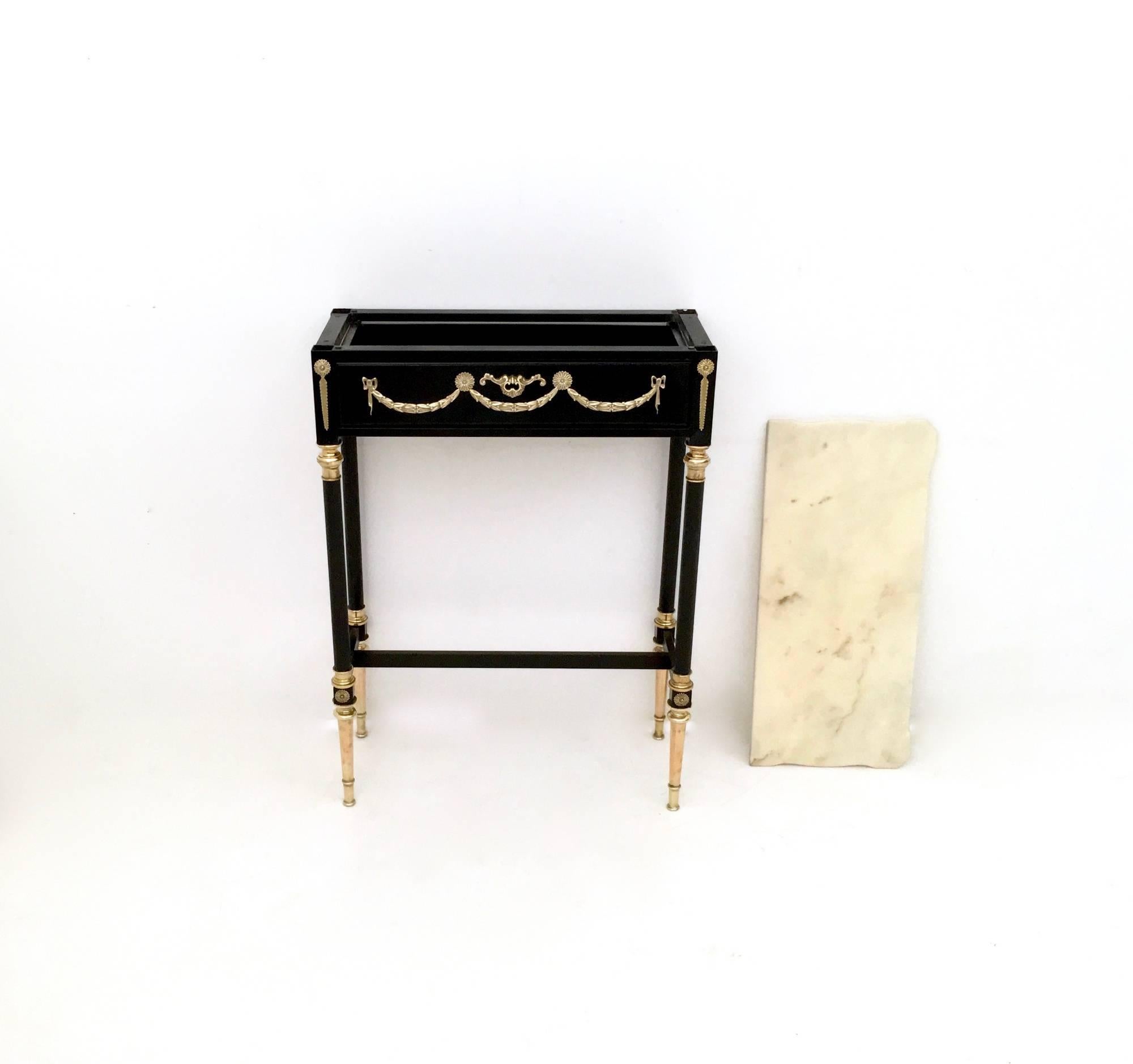 Lacquered Wood Console Table with Carrara Marble Top in Luigi XVI Style, 1950s 2