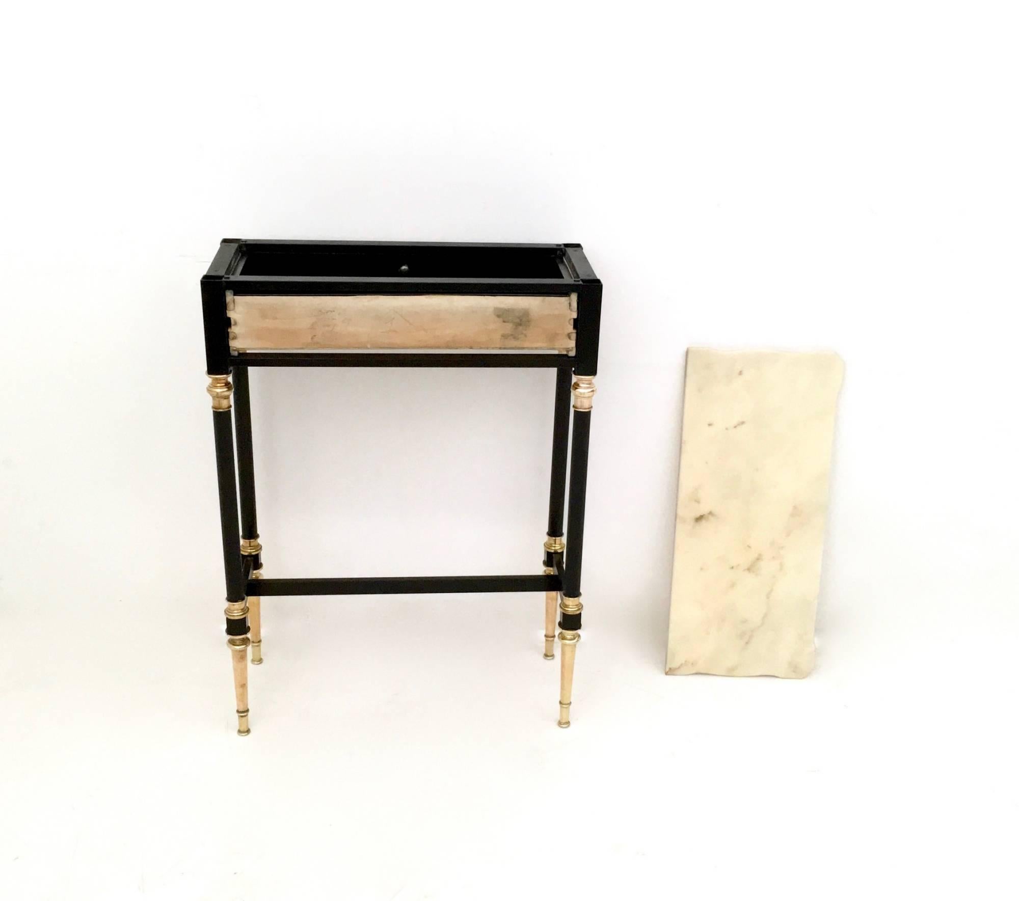 Lacquered Wood Console Table with Carrara Marble Top in Luigi XVI Style, 1950s 3