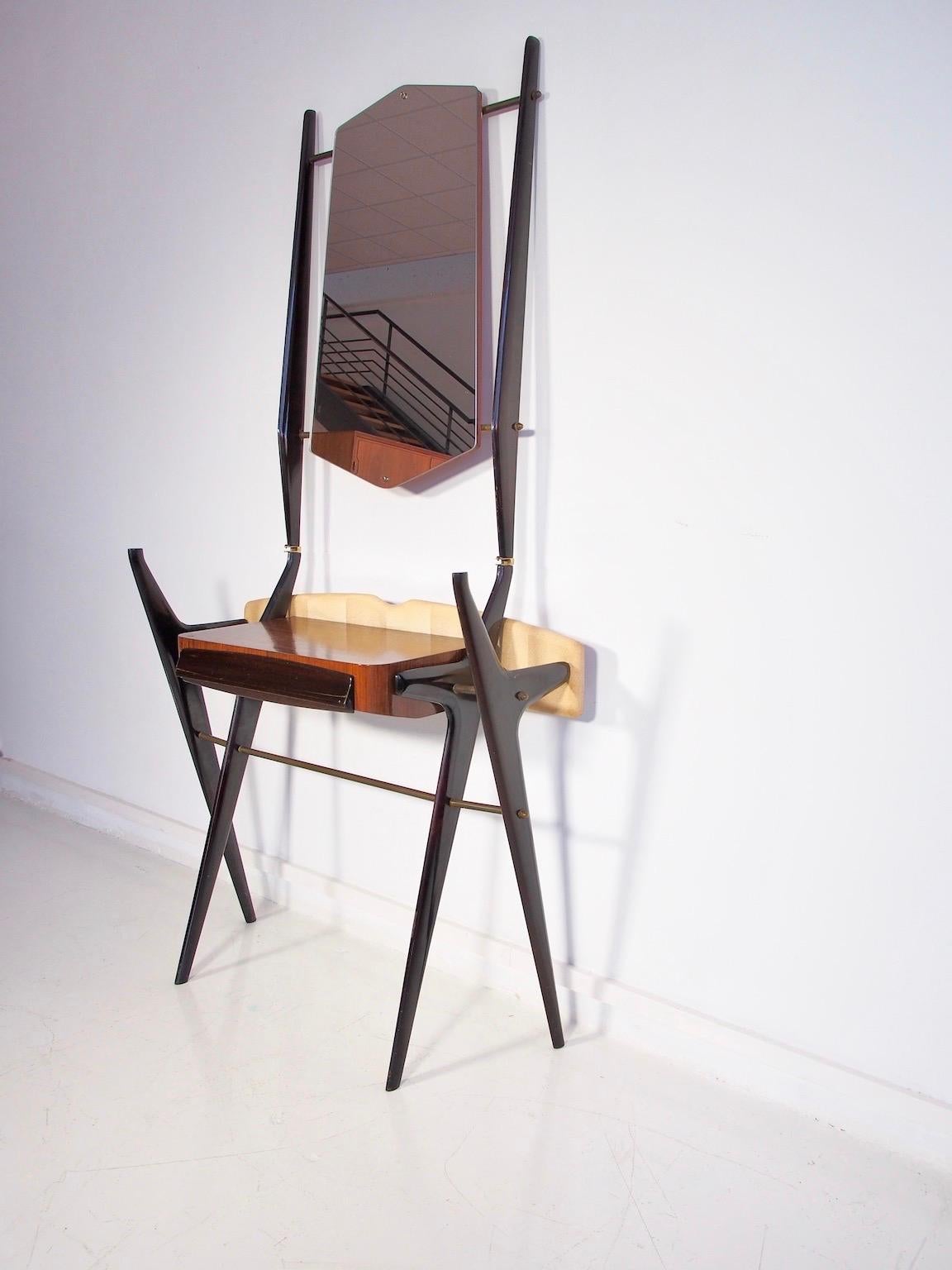 Lacquered Wood Console Table with Glass Top and Mirror For Sale 4