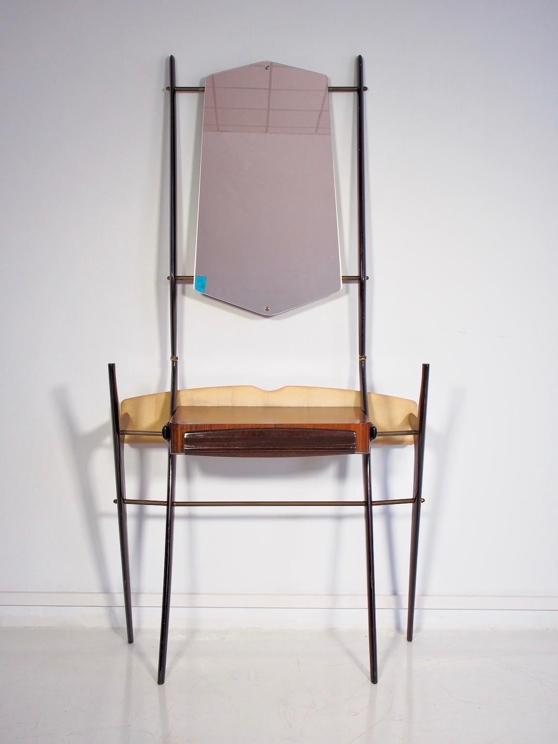 Lacquered Wood Console Table with Glass Top and Mirror For Sale 5