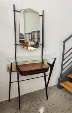 Tavolo Consolle in Wood laccato con piano in vetro e specchio