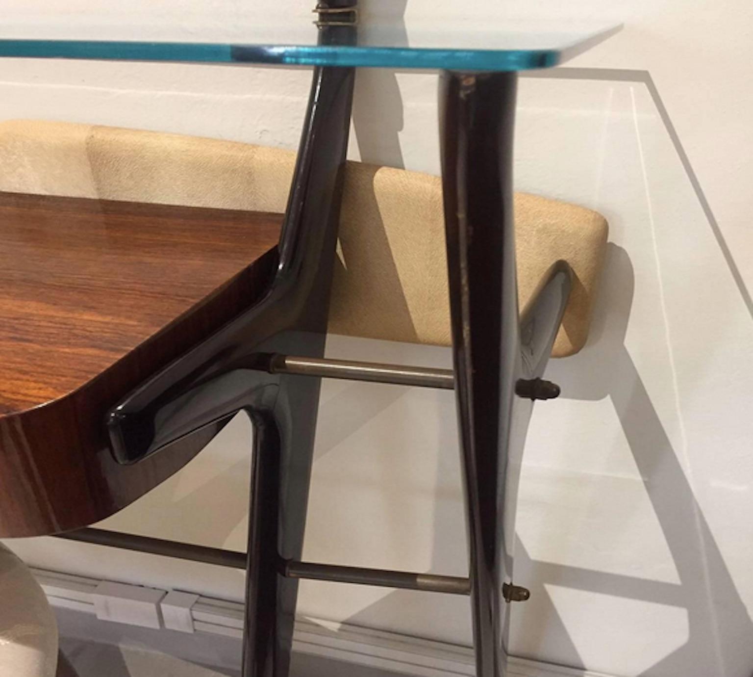 Italian Lacquered Wood Console Table with Glass Top and Mirror For Sale
