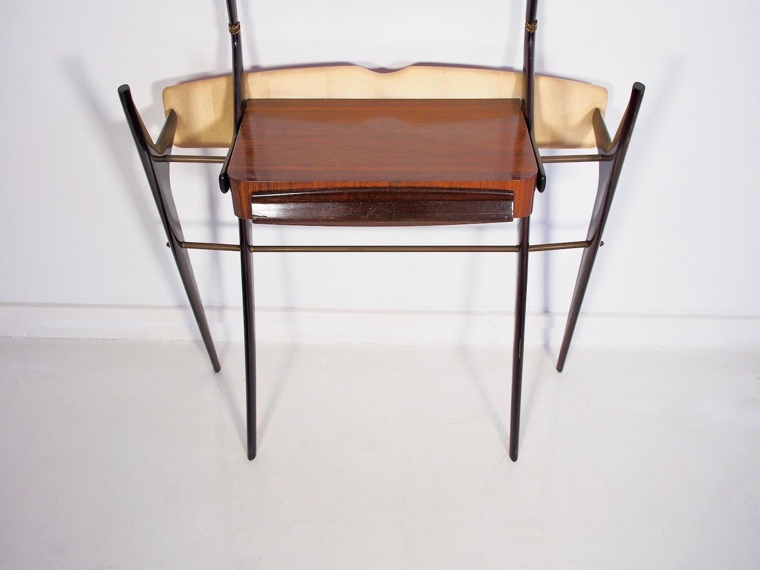 20th Century Lacquered Wood Console Table with Glass Top and Mirror For Sale