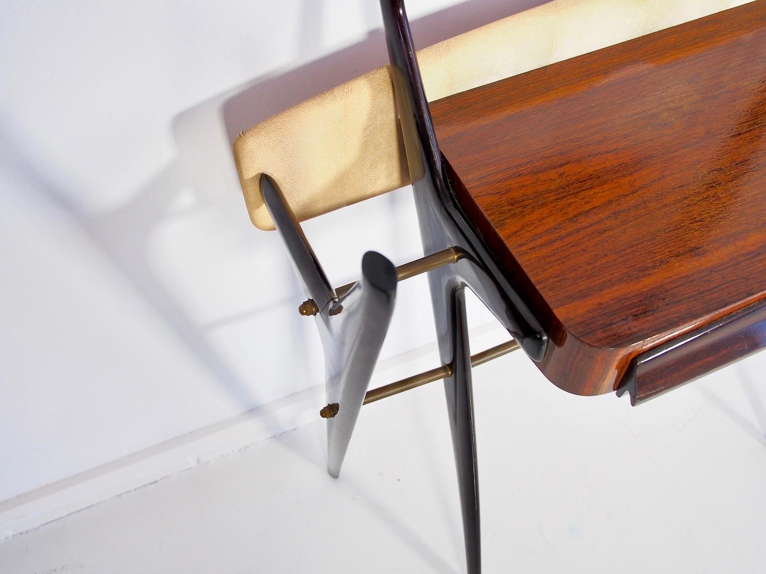 Lacquered Wood Console Table with Glass Top and Mirror For Sale 1