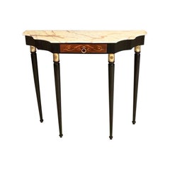 Lacquered Wood Console Table with Portuguese Pink Marble Top, Italy, 1950s