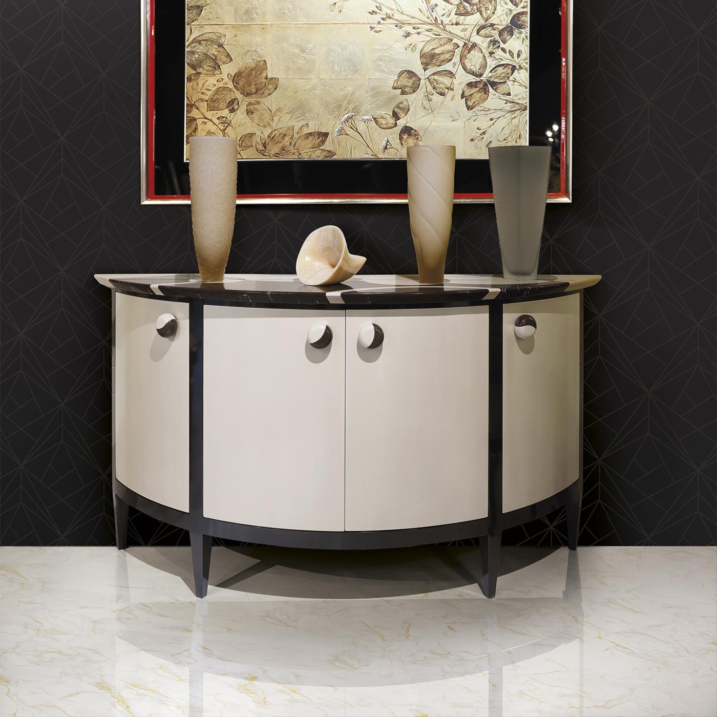 Italian Lacquered Wood Console with Dual-Tone Marble Top For Sale