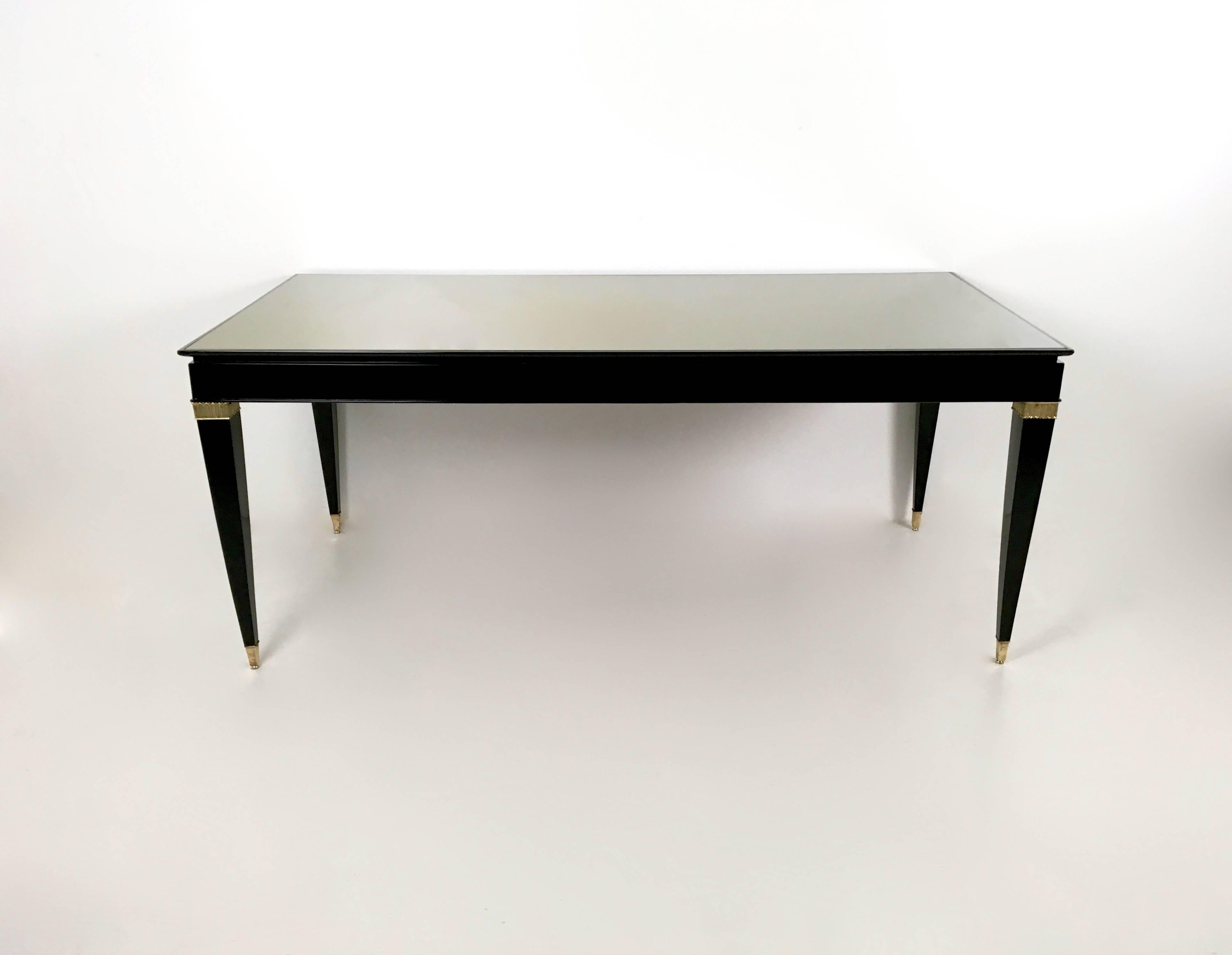 Mid-Century Modern Vintage Lacquered Beech Dining Table by Paolo Buffa with Taupe Glass Top, Italy For Sale
