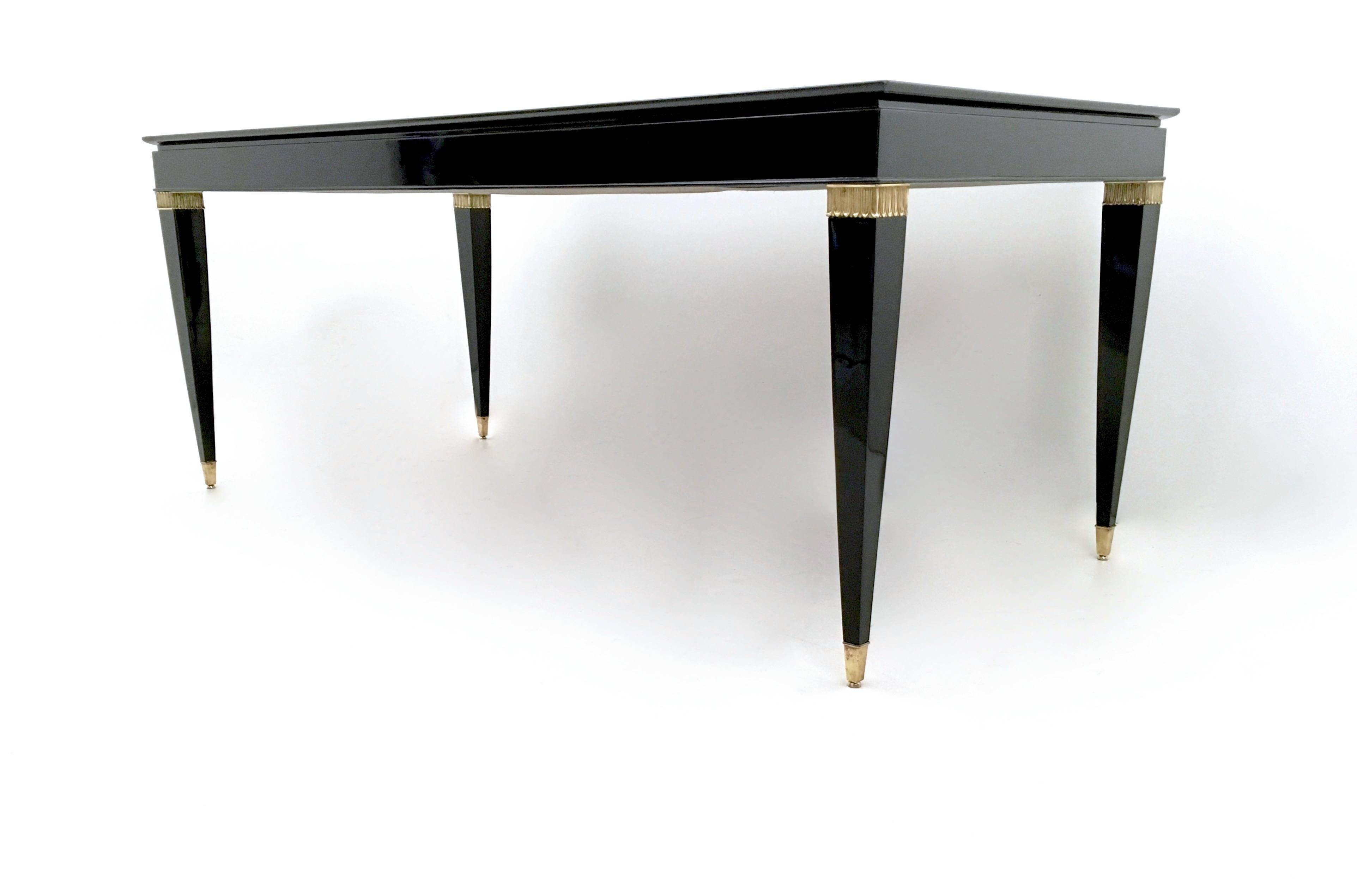 Italian Vintage Lacquered Beech Dining Table by Paolo Buffa with Taupe Glass Top, Italy For Sale