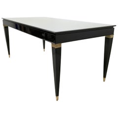 Vintage Lacquered Wood Dining Table by Paolo Buffa with Taupe Glass Top, Italy