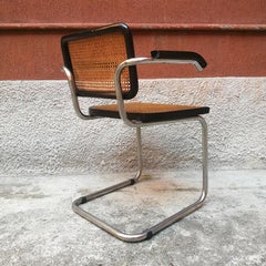 Chaises en bois laqué, métal et paille de Vienne dans le style de la chaise Cesca, 1970