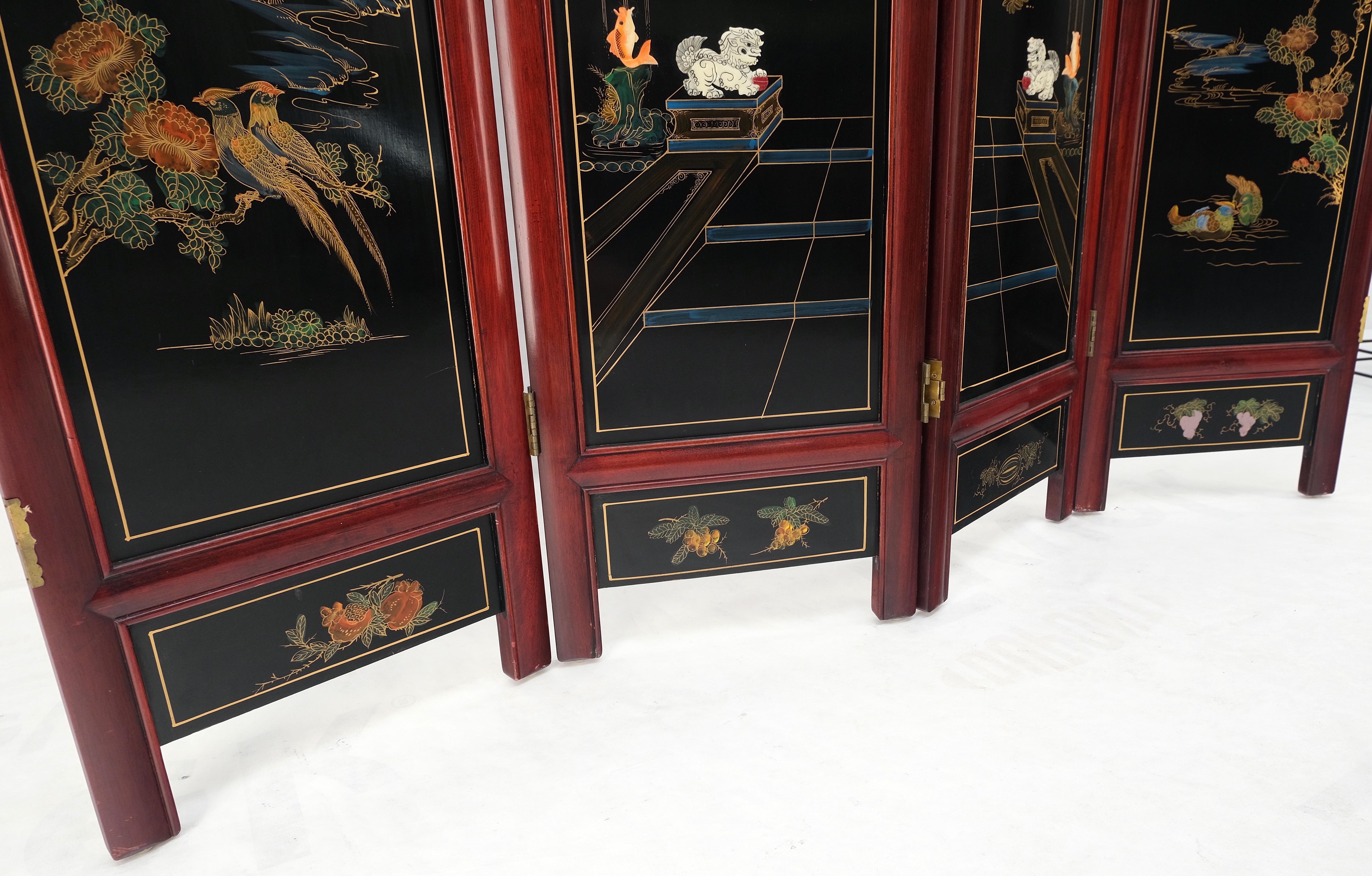 Lacquered Wood Mother of Pearl Chinese Oriental 4 Panel Room Divider Screen For Sale 9