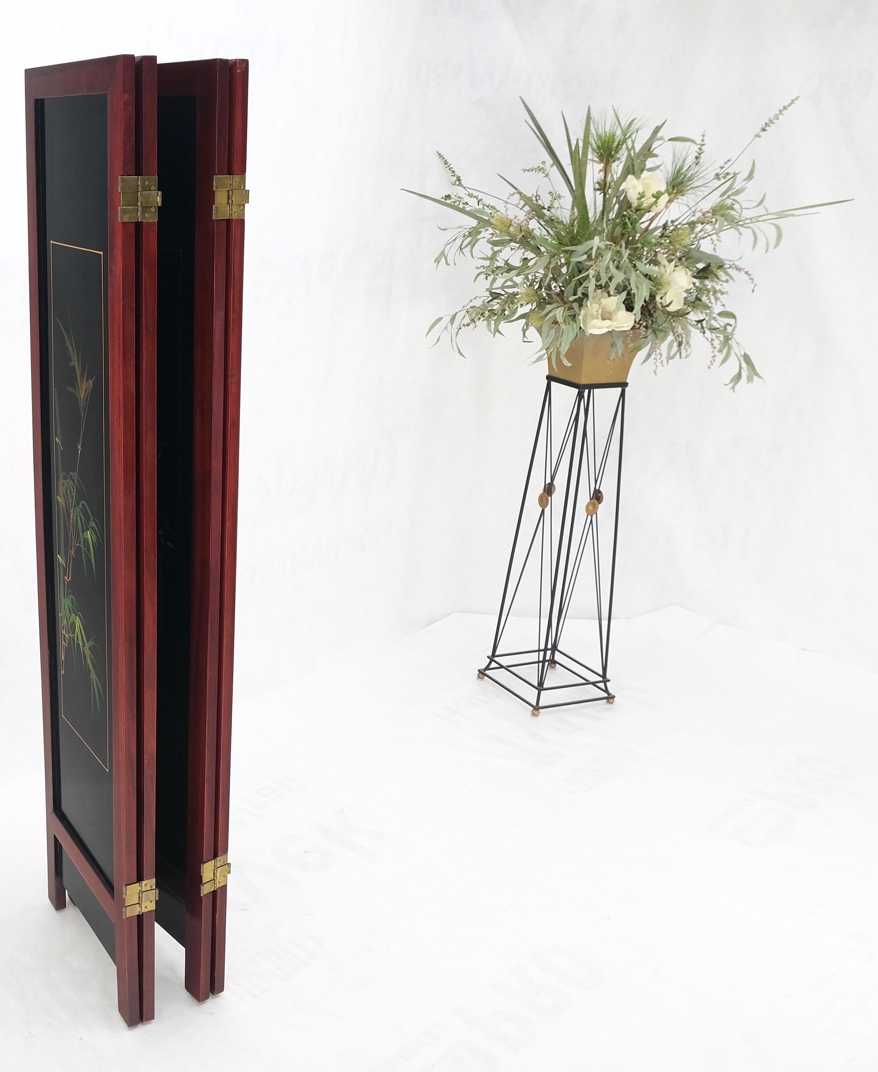 Lacquered wood Mother of Pearl Chinese oriental 4 panel room divider screen.