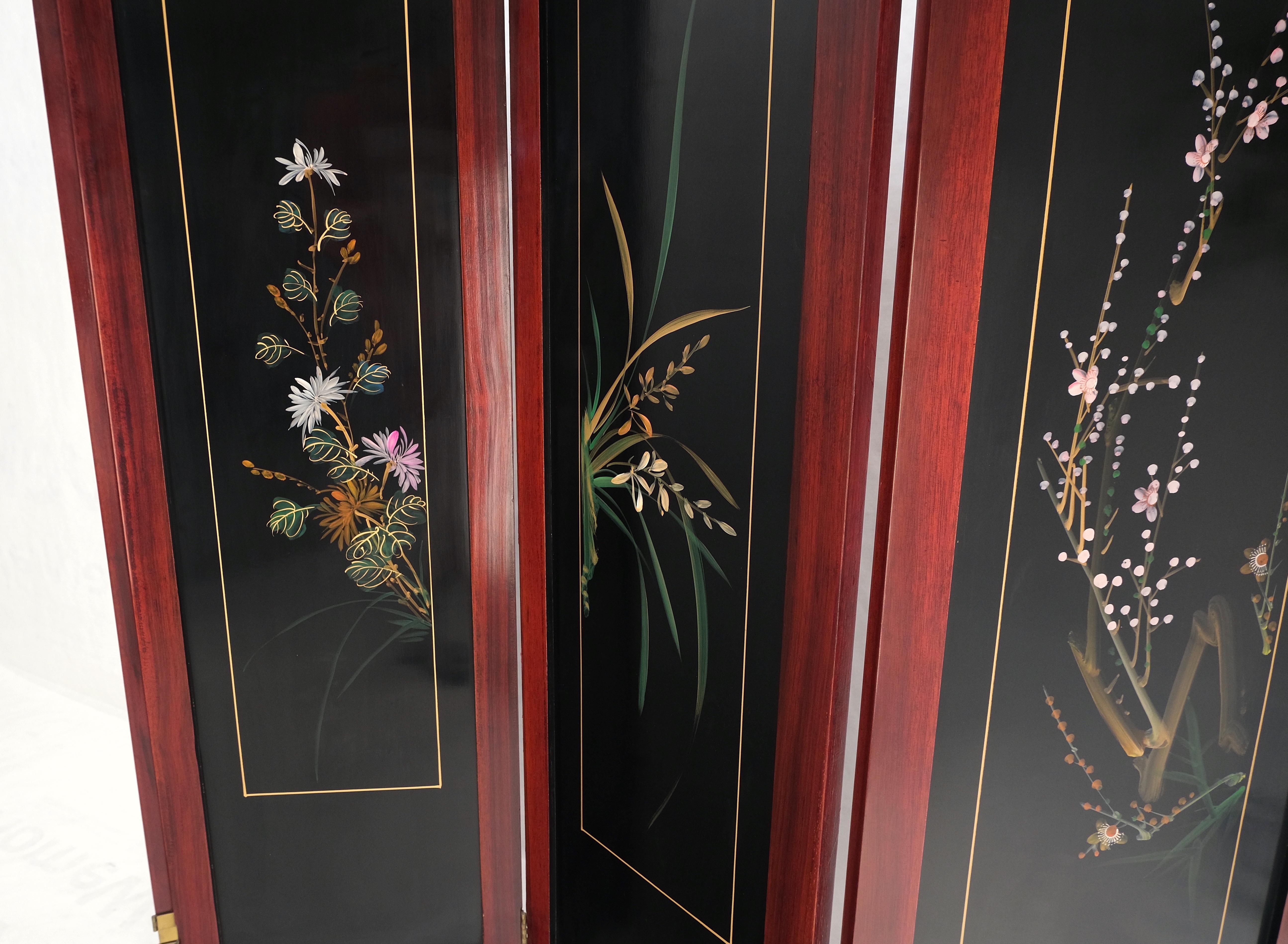 Mother-of-Pearl Lacquered Wood Mother of Pearl Chinese Oriental 4 Panel Room Divider Screen For Sale