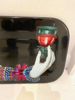 Lacquered Wood "Rosa" Tray by Pierro Fornasetti