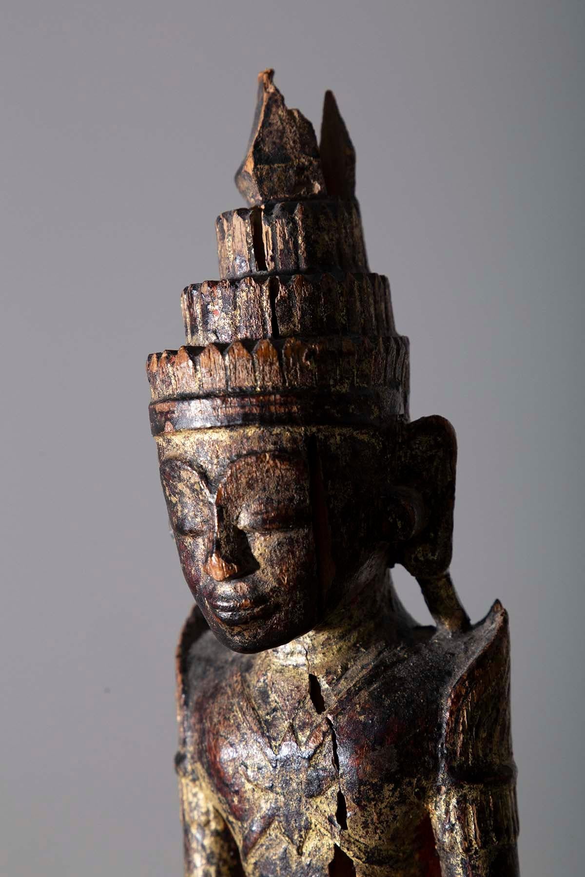 Wood Lacquered wood sculpture Buddha Shakyamuni Laos, Birmania For Sale