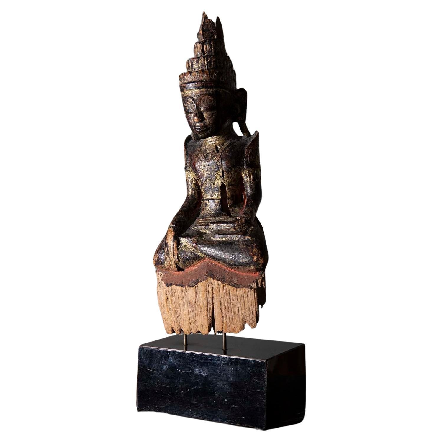 Lackierte Holzskulptur Buddha Shakyamuni Laos, Birmania, Buddha Shakyamuni