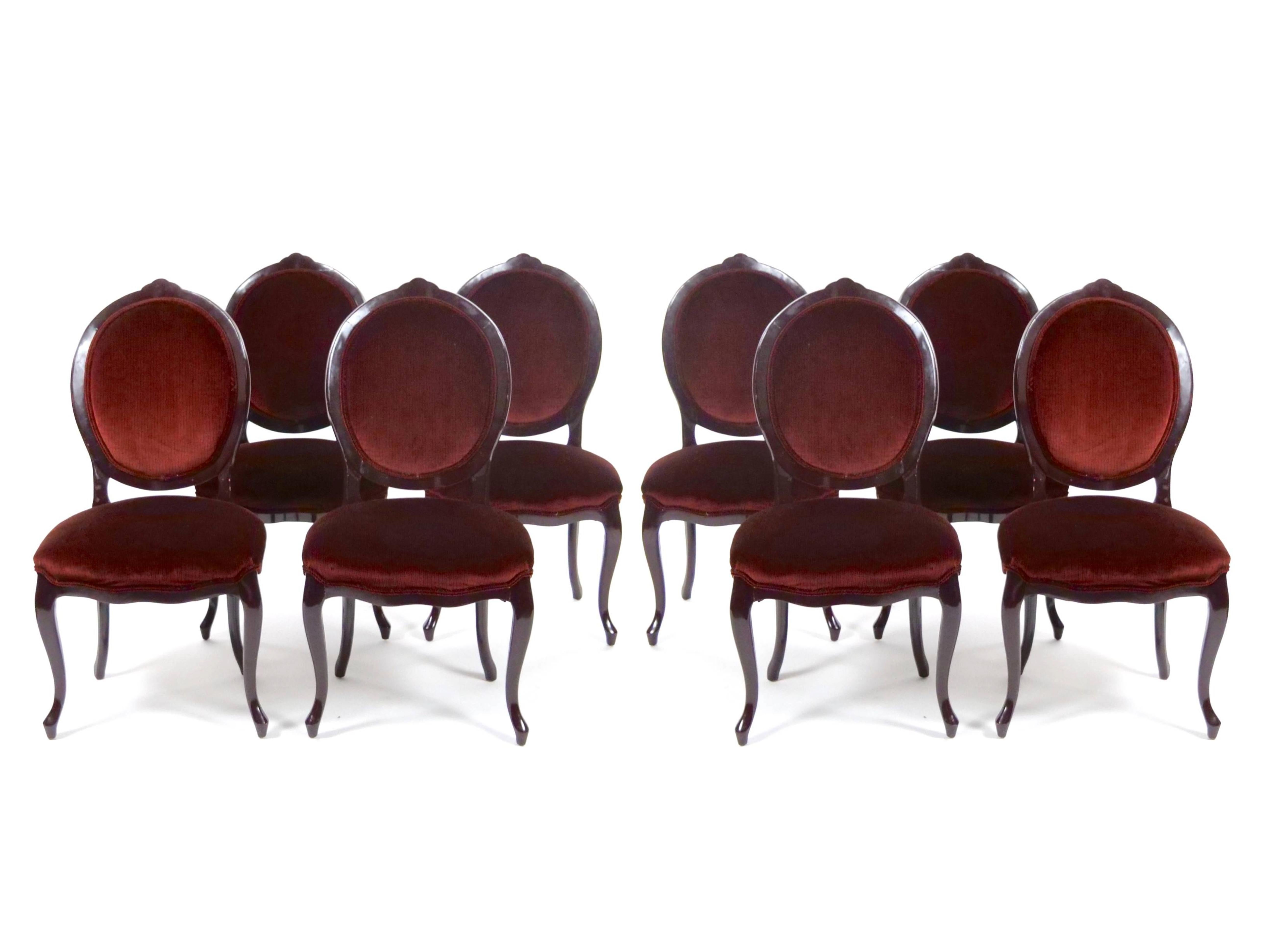 Lacquered Wood Set  / Eight Louis XVI Style Painted  Dining Chairs For Sale 6