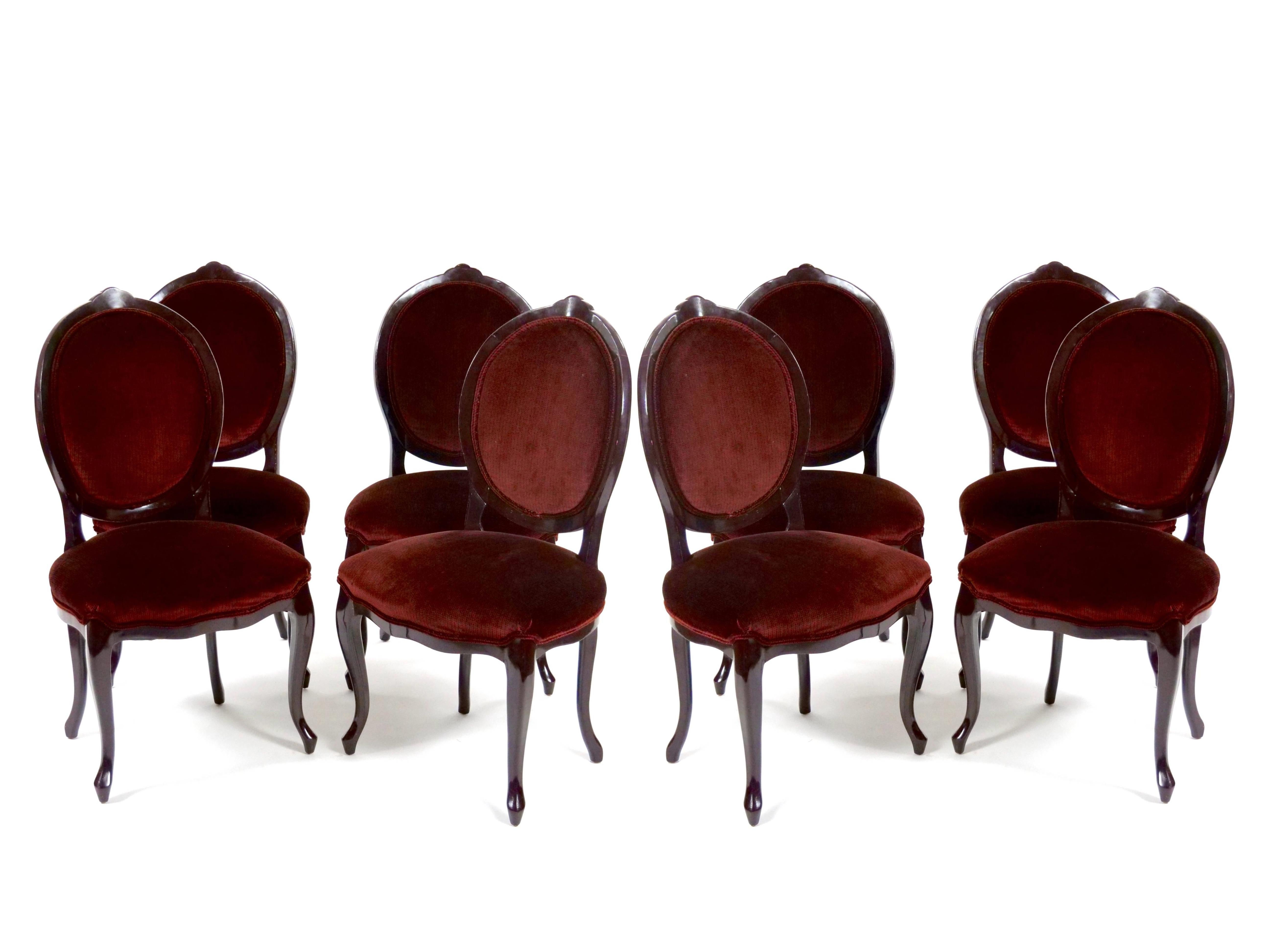 Italian Lacquered Wood Set  / Eight Louis XVI Style Painted  Dining Chairs
