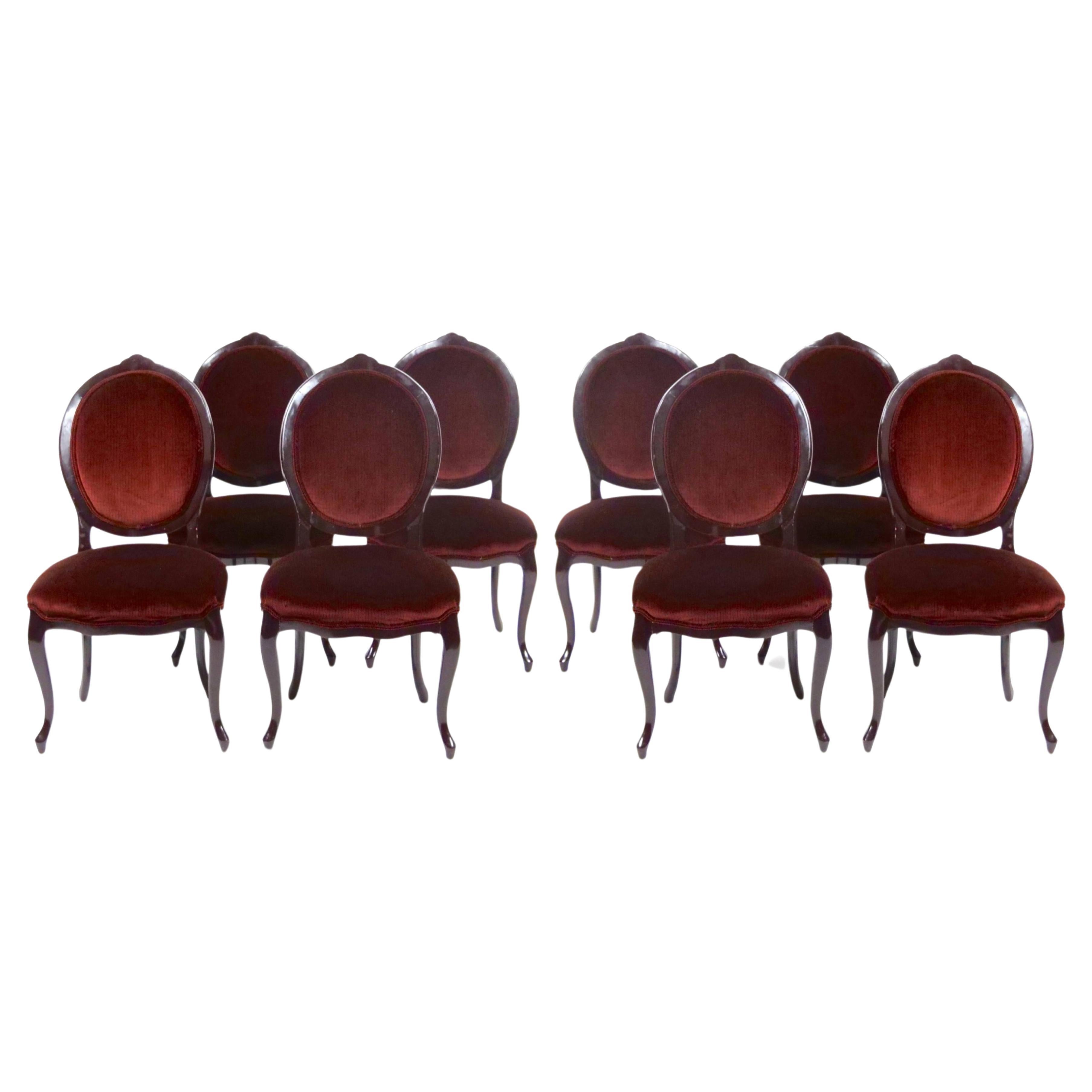 Lacquered Wood Set  / Eight Louis XVI Style Painted  Dining Chairs For Sale