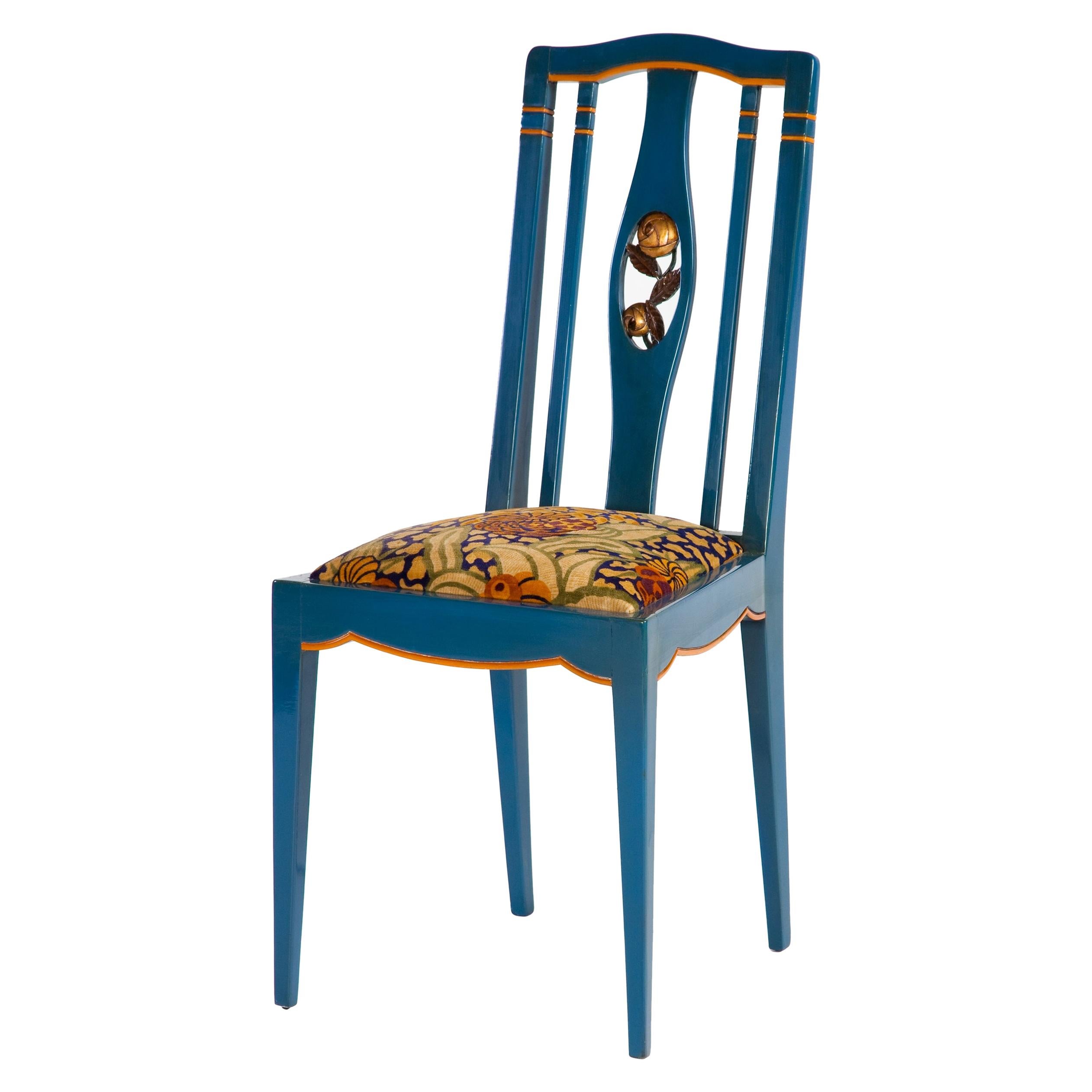 Blue Lacquered Wood Side Chair Attributed to André Groult For Sale