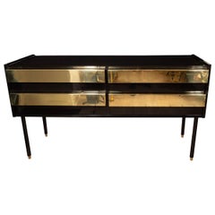 Vintage Lacquered Wood Sideboard with Large Brass Front Pulls