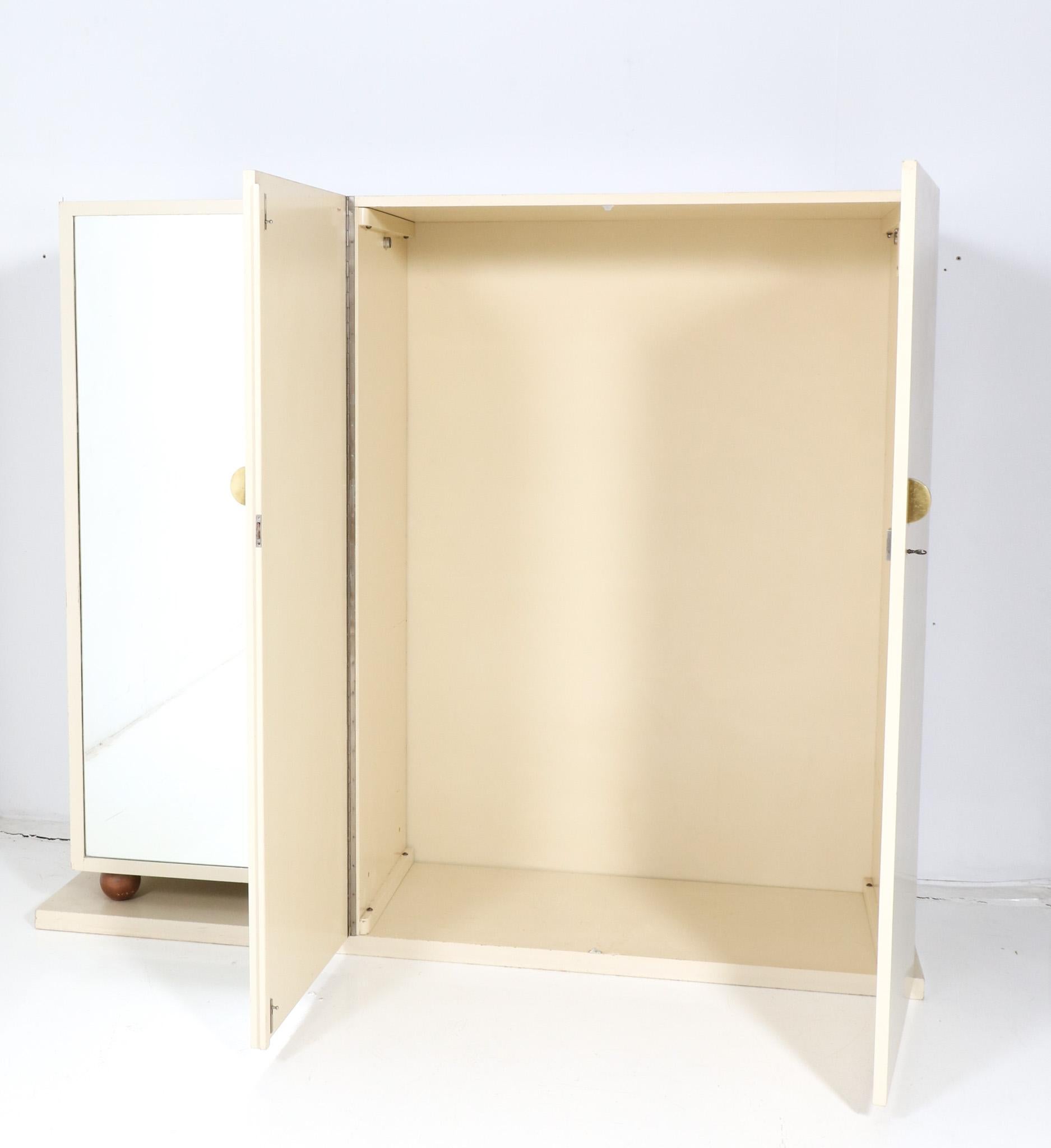 Mirror Lacquered Wooden Art Deco Modernist Armoire or Wardrobe by Fer Semey for Pander For Sale