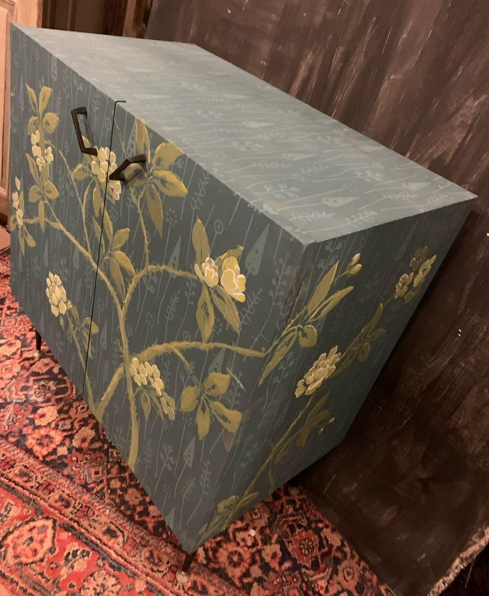 Italian Lacquered wooden cabinet with vintage floral paintings, Italy For Sale