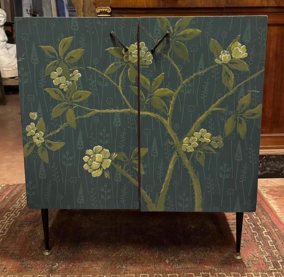 20th Century Lacquered wooden cabinet with vintage floral paintings, Italy For Sale