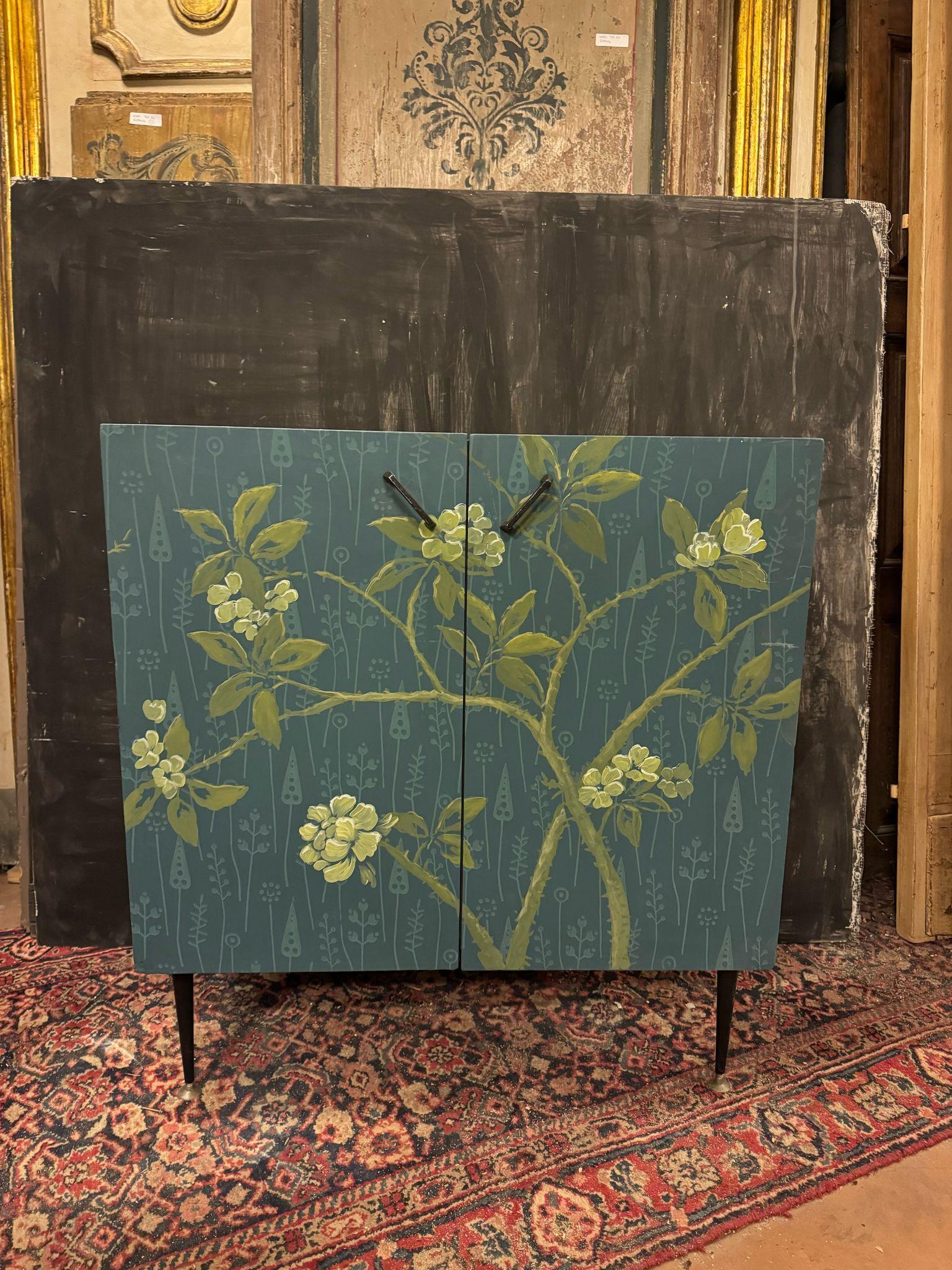 Lacquered wooden cabinet with vintage floral paintings, Italy For Sale 2