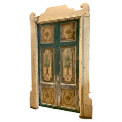 Antique Lacquered wooden door with two doors and painted panels, Italy