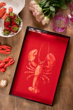 Lacquered Wooden Tray with Handles – Lobster