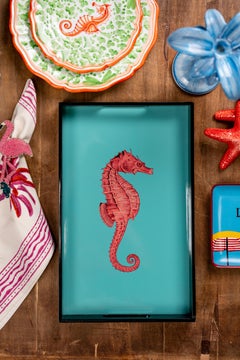 Lacquered Wooden Tray with Handles – Seahorse