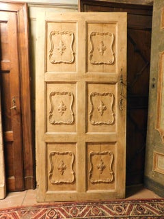 Lacquered Yellow Door with Carved Panels, 19th Century, Italy