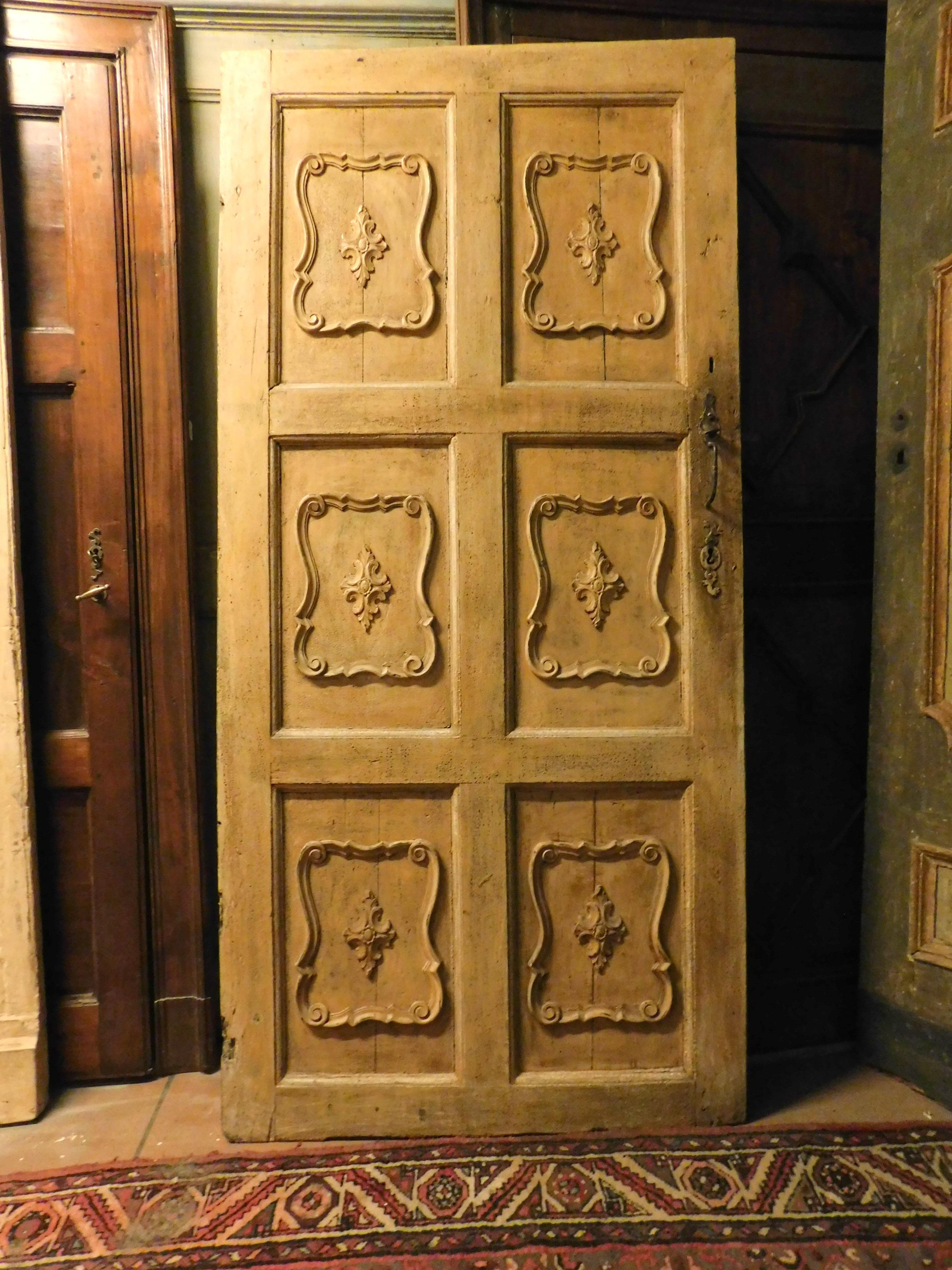 Lacquered Yellow Door with Carved Panels, 19th Century, Italy For Sale 2