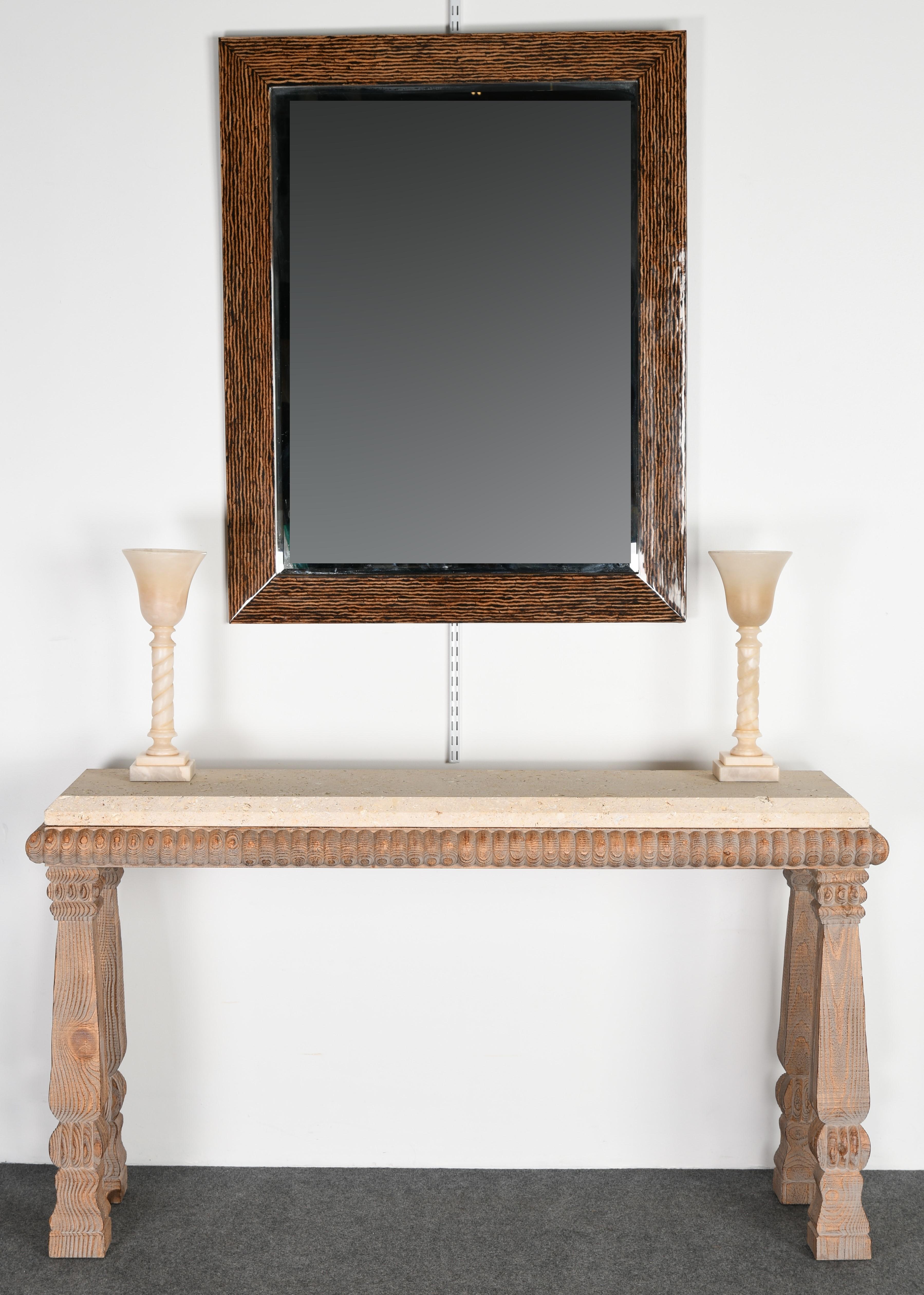 Lacquered Zebra Wood Mirror in the Manner of Karl Springer, 1980s 5