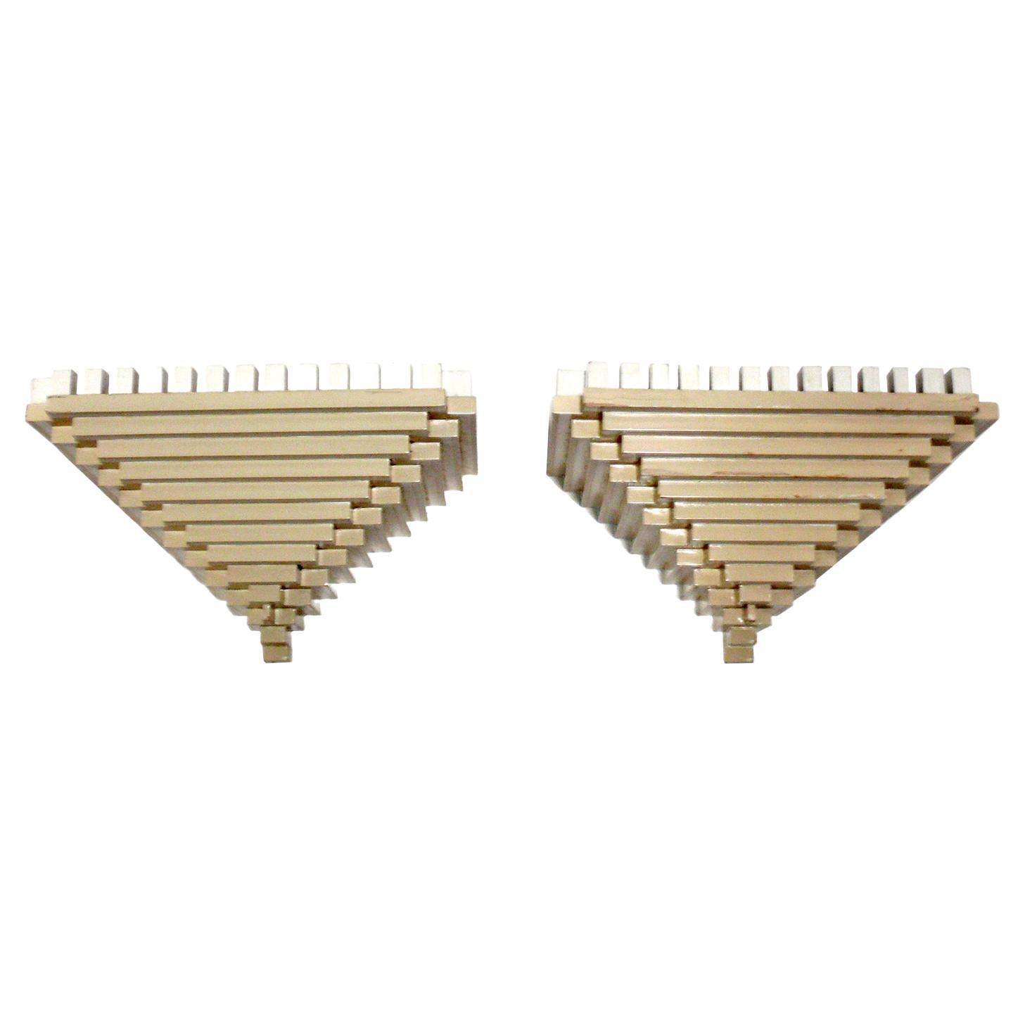 Lacquered Ziggurat Form Wall Shelves or Sconces