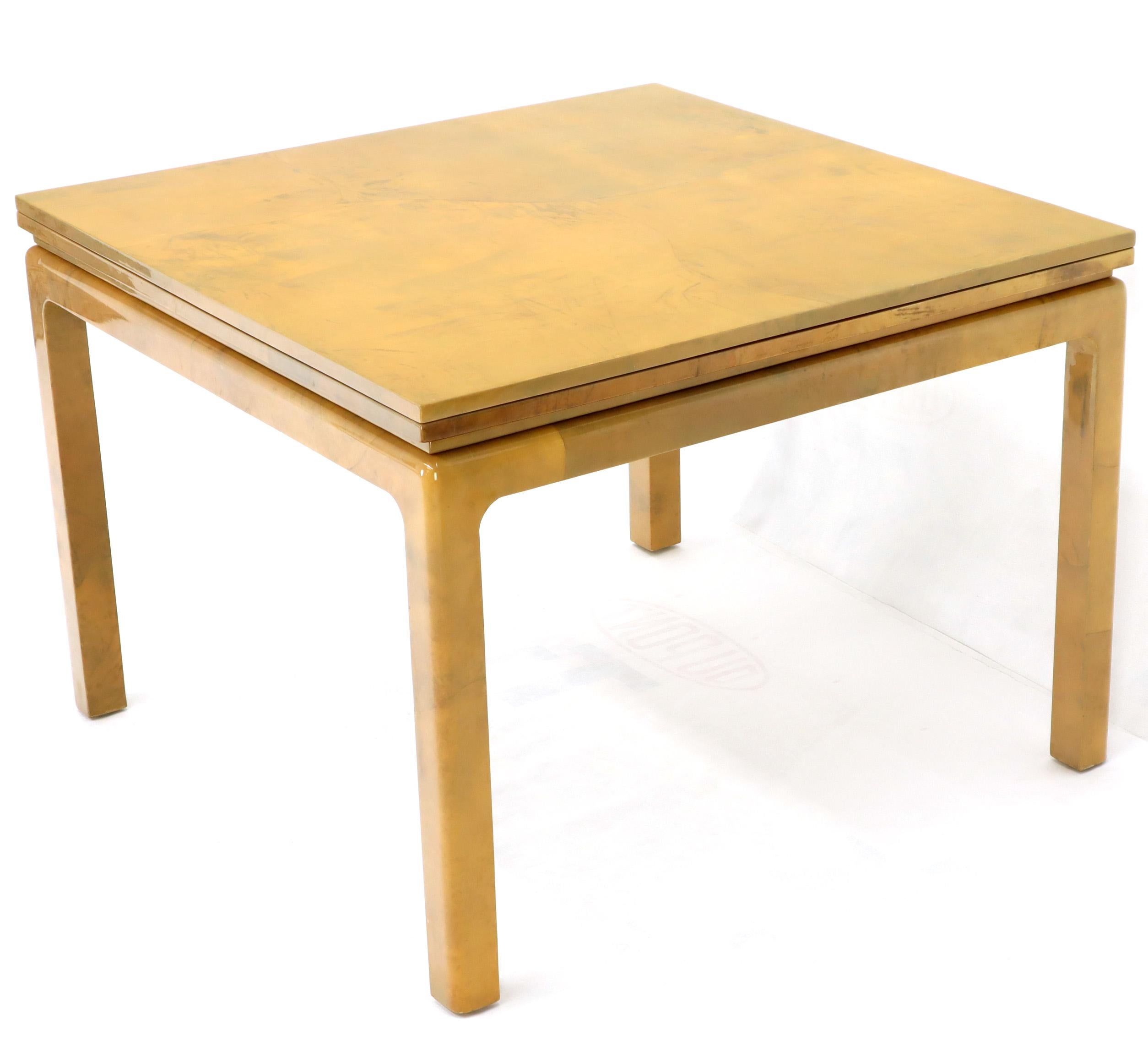 Lacqured GoatSkin Parchment Square Flip Top Dining Table  9
