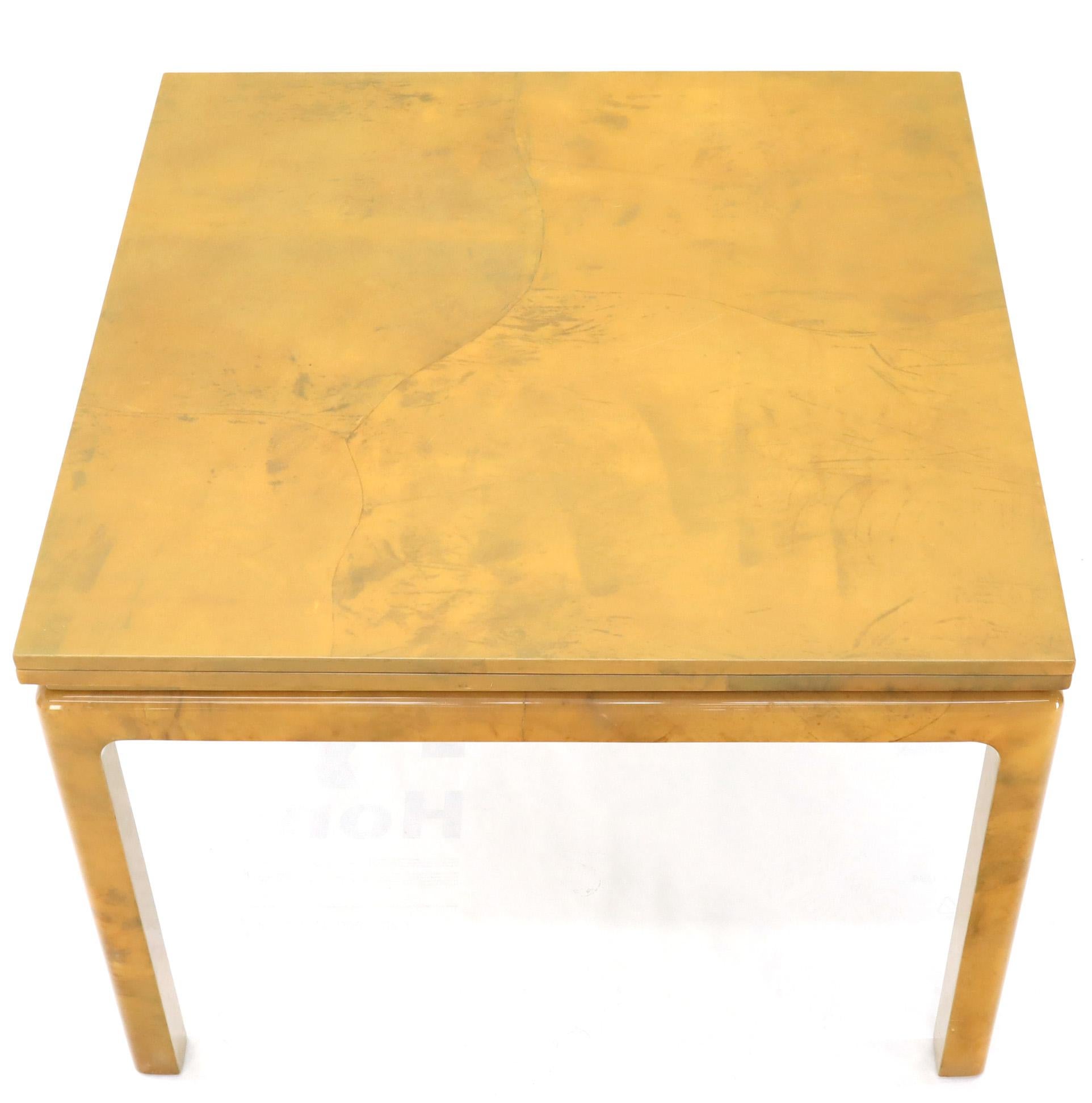 Lacquered Lacqured GoatSkin Parchment Square Flip Top Dining Table 