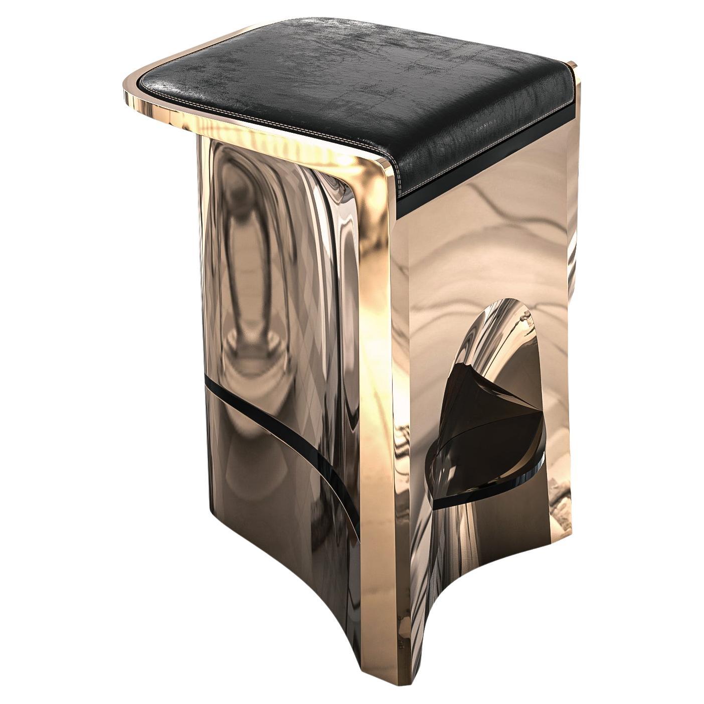 "Lacrima" Bar Stool with Bronze and Stainless Steel Details, Istanbul 