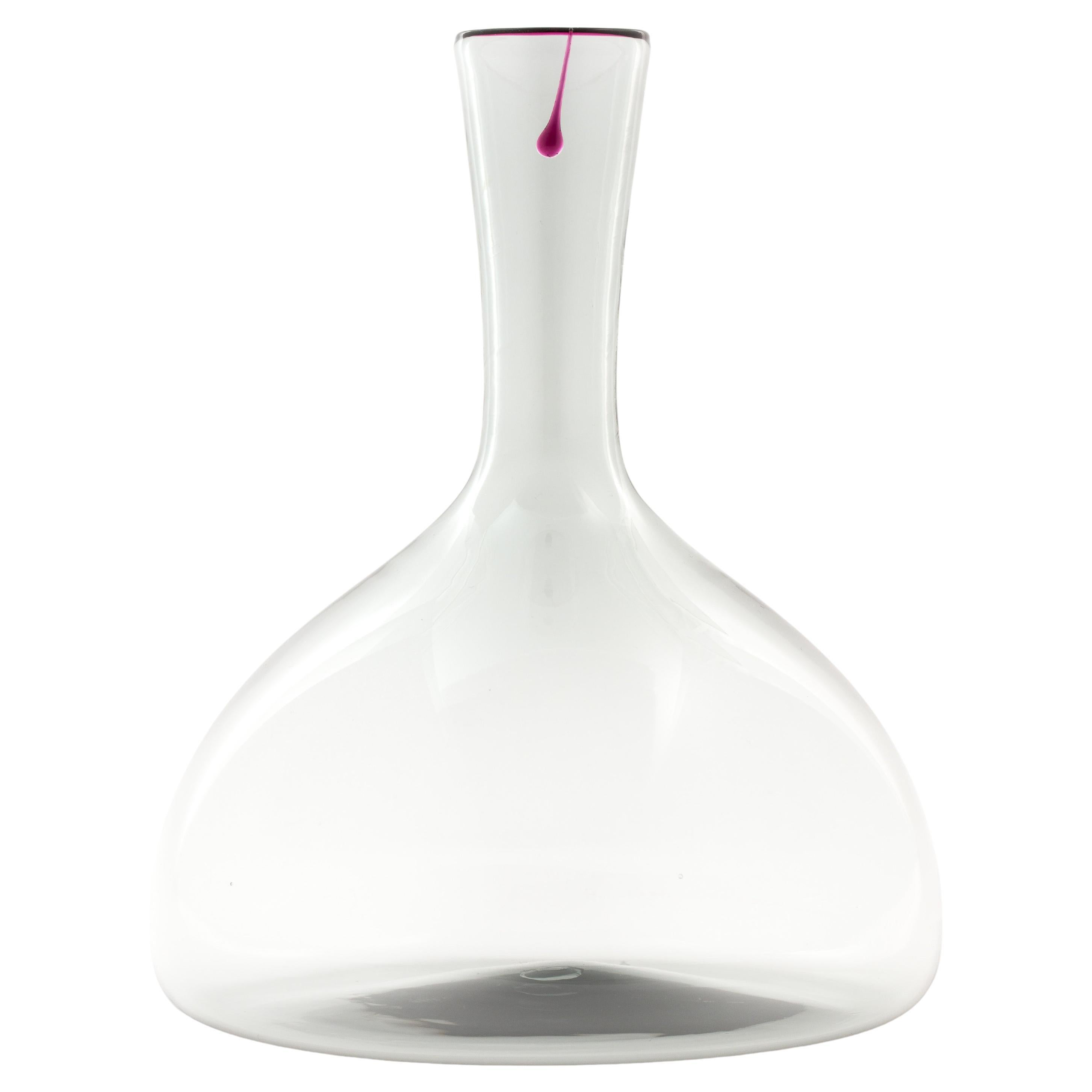 LACRIMA jug with ruby rim and hand-applied teardrop, by Giberto Venezia