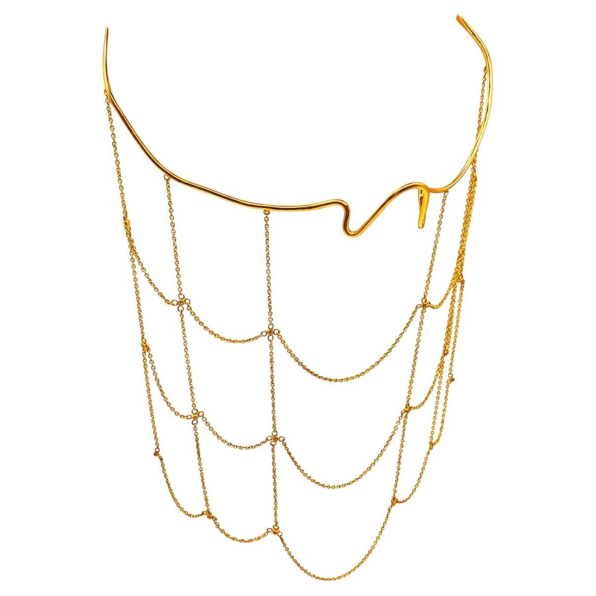 Lacrima Terrassa Face Jewel in 18k Yellow Gold with Diamonds by Moncomble Paris
