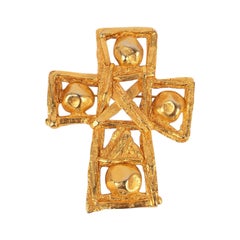 Vintage Lacroix Cross Brooch in Golden Metal