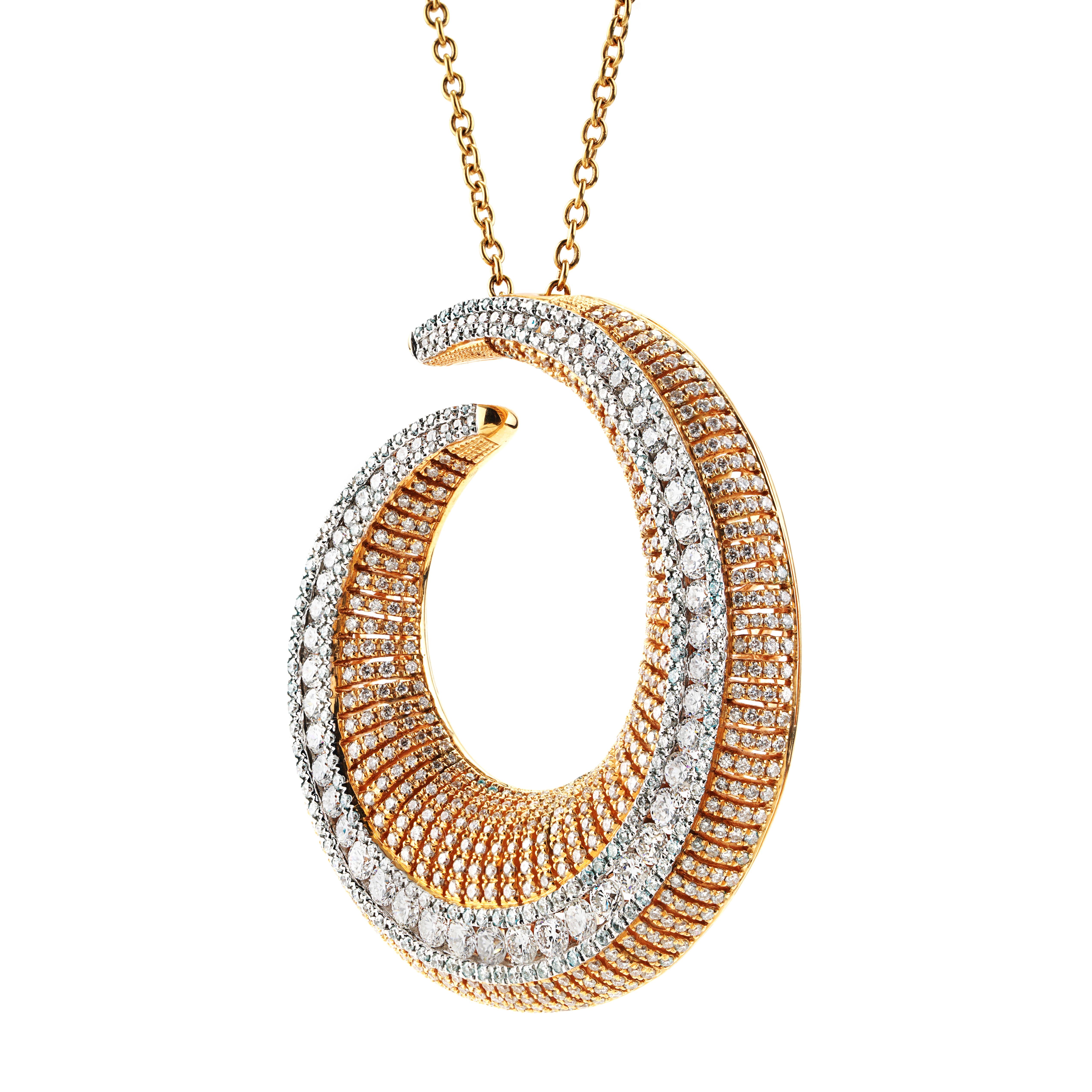 Moderno L'actualité Collana con diamanti a spirale da 5,40 CTTW in oro rosa 18 carati da 18 pollici in vendita