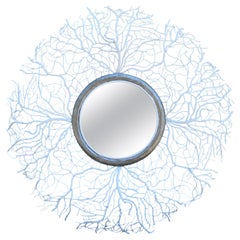 Miroir rond en métal blanc et corail dentelé