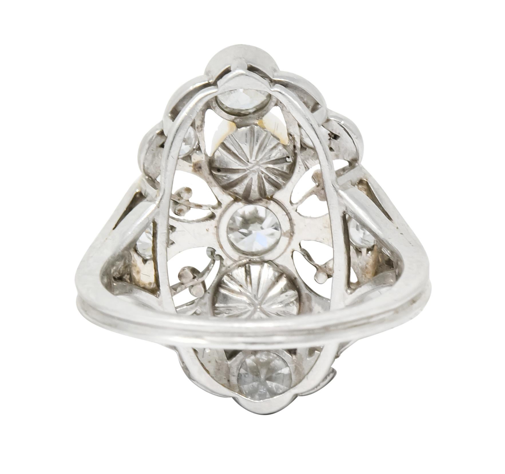 Women's or Men's Lacy Edwardian Diamond Natural Pearl Platinum Dinner Ring